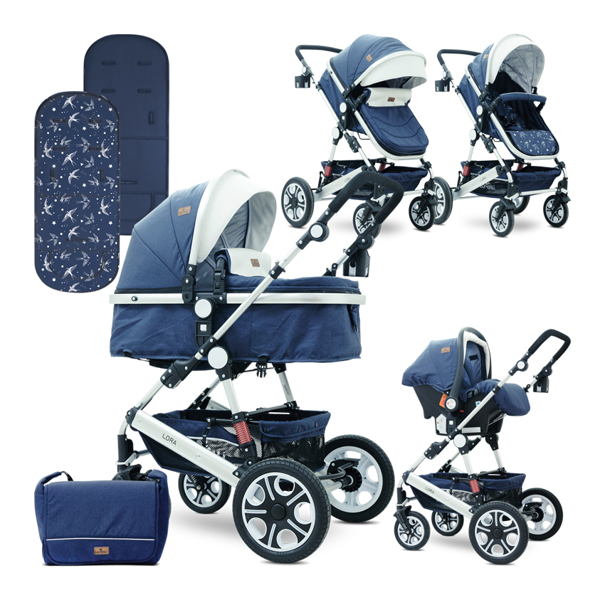 4bb16bddd39d25a1f43fd06443aa89f5 ДЕТСКА КОЛИЧКА LORA SET DARK BLUE BIRDS - Image 1