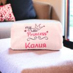 Плюшено одеалце в розово с надпис - Снимка 2