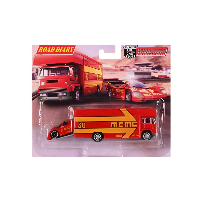 e14846164b9cbe881aec869925169caa Метален камион с кола 1:64 /червен/ - Снимка