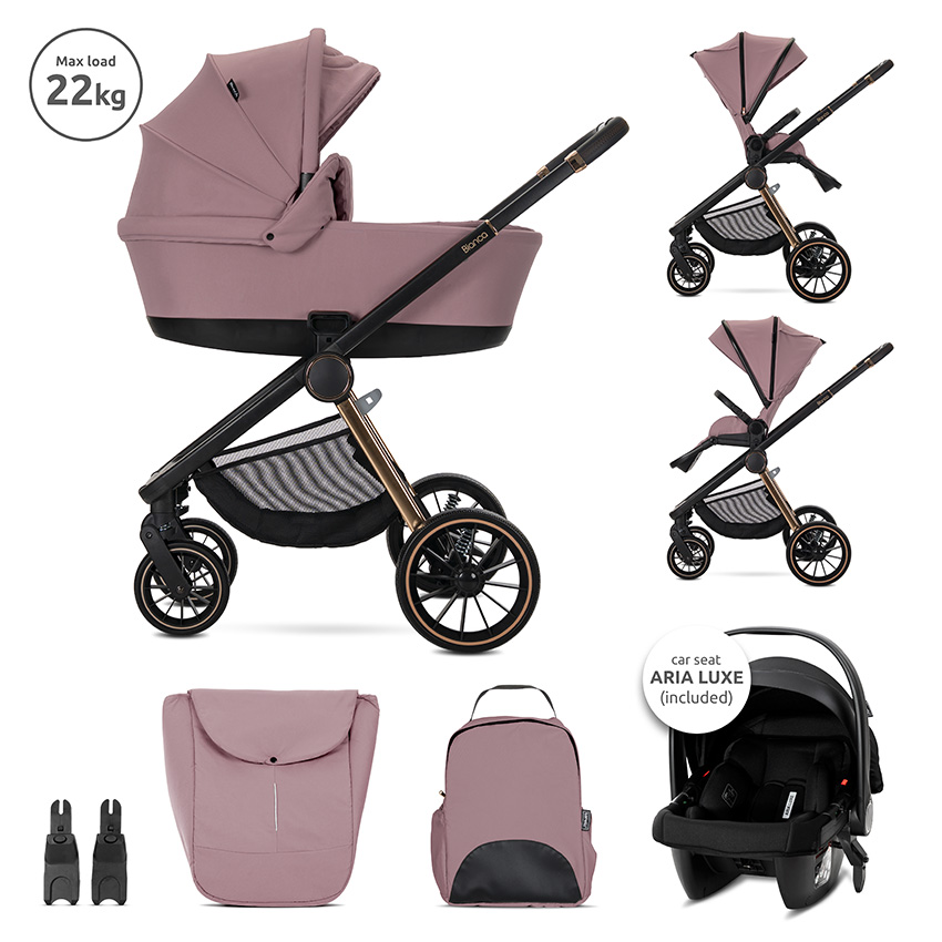 10022012516_1 ДЕТСКА КОЛИЧКА BIANCA PINK 3 В 1 до 22кг с кош за новор - Image 1