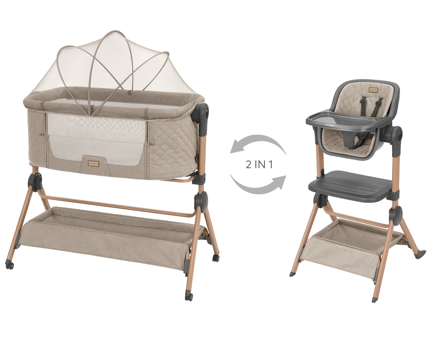2in1_bedside_crib_highchair_sleat_me_beige_31003020110_0__ 2в1 Мини кошара + Стол за хранене Sleat Me Beige - Image 1