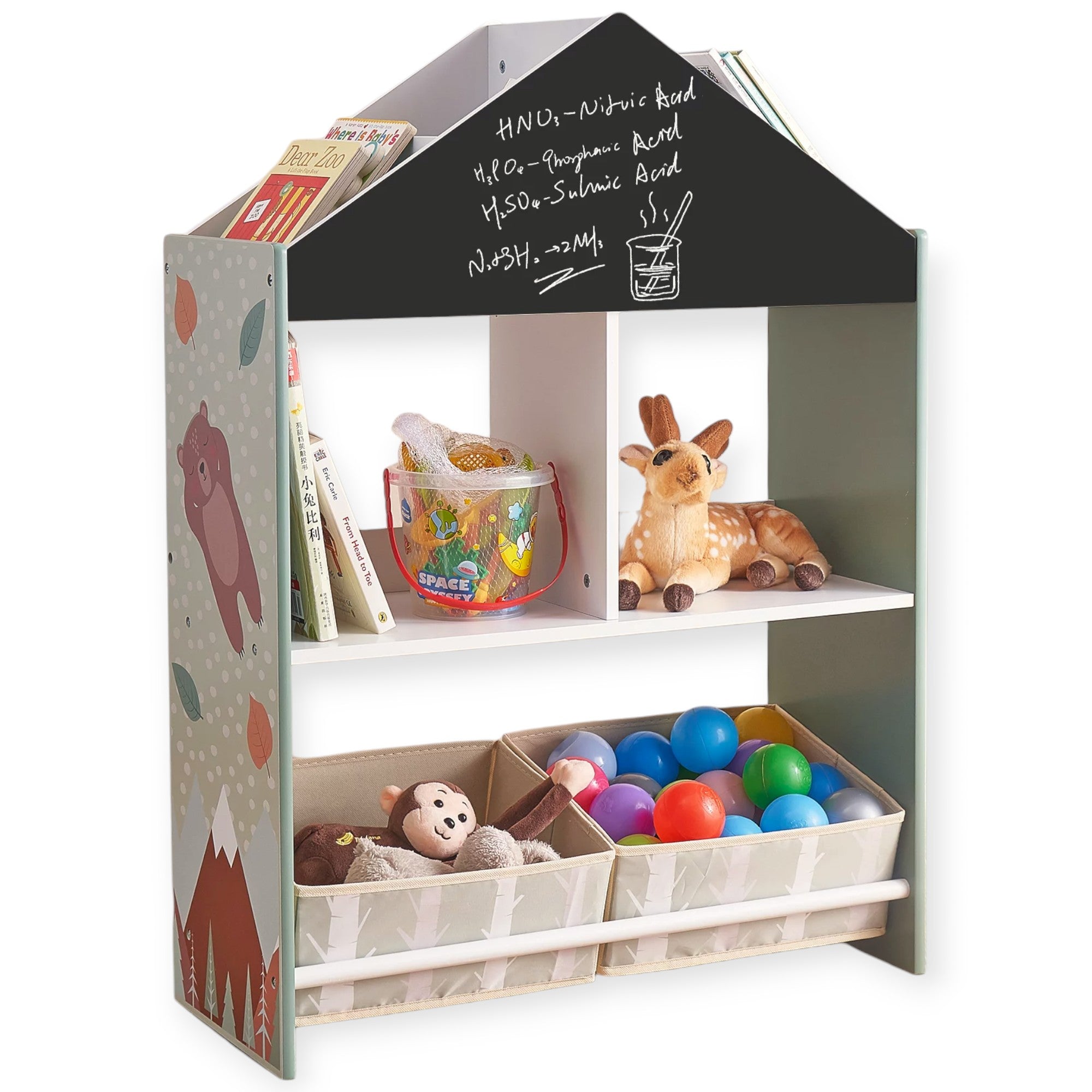detski-shkaf-ginger-home-etazherkaza-igrachki-i-knizhki-s-meche-cherna-daska-za-pisane-kashtichka-forest-tf6806 Детски Шкаф GINGER HOME, Етажерказа Играчки и Книжки с Мече, Черна Дъска за Писане, Къщичка FOREST - Image 1