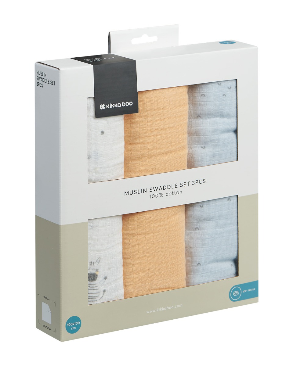 Комплект 3 бр муселинови пелени 100х100 см Stripy Friends - Image 2