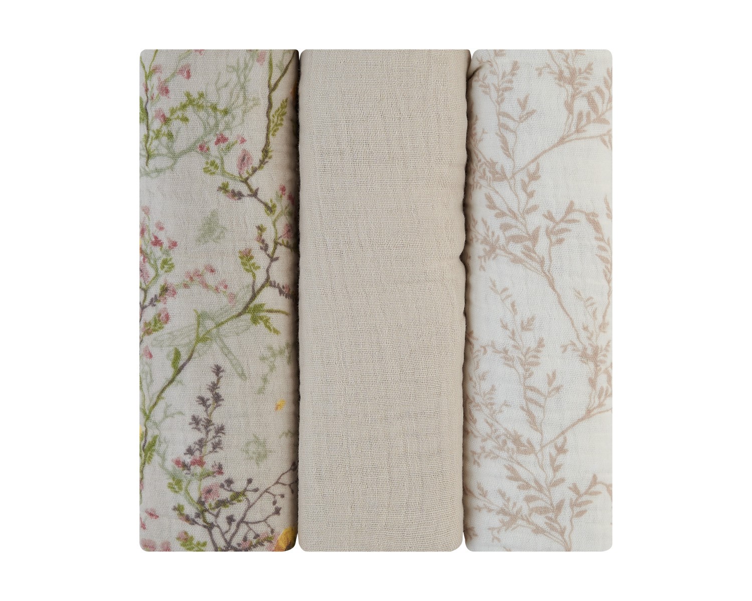 Комплект 3 бр муселинови пелени 75х75 см Secret Garden Beige - Image 1