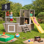 Детска Дървена Катерушка Пиратски Кораб с Пързалка и Пясъчник GINGER HOME – За Двор и Градина, 310×320×180 см - Image 4