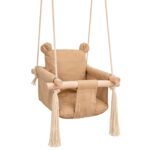 Детска Дървена Люлка Мече GINGER HOME – Мека Памучна Седалка, до 30 кг, 28×28×196 см - Image 3