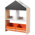 Етажерка за Играчки и Книжки GINGER HOME, Черна Дъска за Писане, Къщичка, Дърво - Image 3