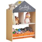 Етажерка за Играчки и Книжки GINGER HOME, Черна Дъска за Писане, Къщичка, Дърво - Image 2