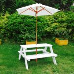 Градински Комплект GINGER HOME, Детска Маса за Пикник, Чадър anti-UV 30+, Дървен, Игри на Открито, Бял, 89х79х50 см. - Снимка 10