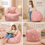 Детски Пуф Кресло GINGER HOME Little Stars, 100% Памук, Розов Барбарон Със Звезди, 55x44x55 см - Снимка 4