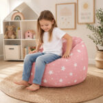 Детски Пуф Кресло GINGER HOME Little Stars, 100% Памук, Розов Барбарон Със Звезди, 55x44x55 см - Снимка 6