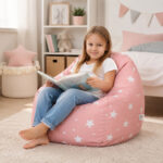 Детски Пуф Кресло GINGER HOME Little Stars, 100% Памук, Розов Барбарон Със Звезди, 55x44x55 см - Снимка 7