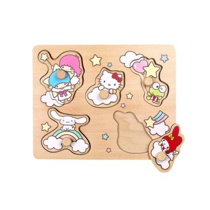Дървен пъзел с дръжки Hello Kitty, 5 части - Снимка 1