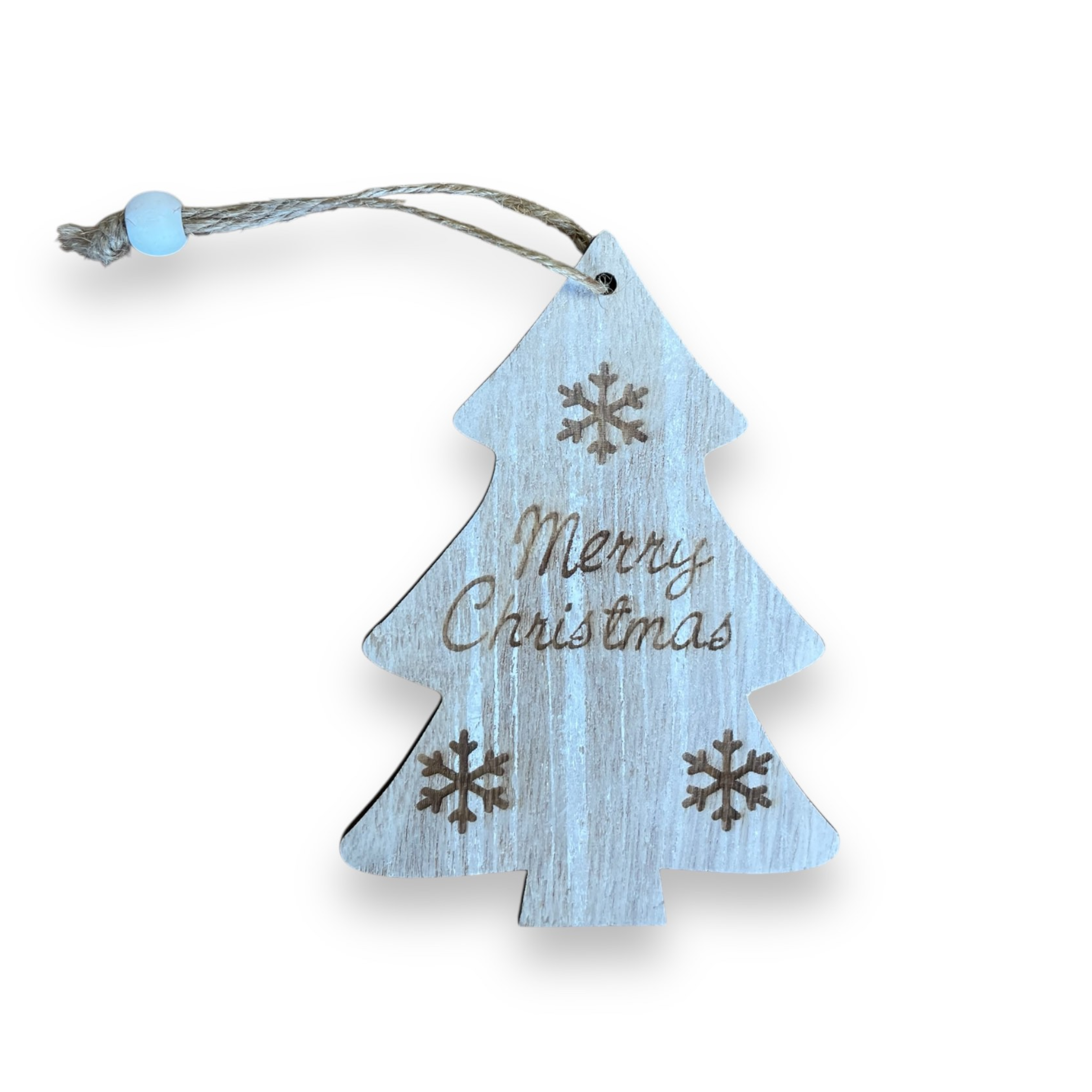 46633-3 Коледна дървена играчка за закачане - Елхичка Merry Christmas, 12 см - Снимка 1