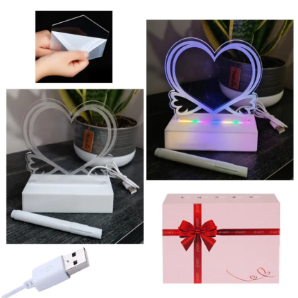 3D LED настолна лампа - Сърце - Снимка 1