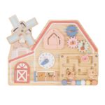 Дървена Монтесори Активна Дъска GINGER HOME, Ферма с Мелница, Лабиринт, Часовник и Зъбни Колела, 33x24x5 см - Снимка 1