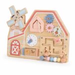 Дървена Монтесори Активна Дъска GINGER HOME, Ферма с Мелница, Лабиринт, Часовник и Зъбни Колела, 33x24x5 см - Снимка 3