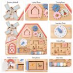 Дървена Монтесори Активна Дъска GINGER HOME, Ферма с Мелница, Лабиринт, Часовник и Зъбни Колела, 33x24x5 см - Снимка 4