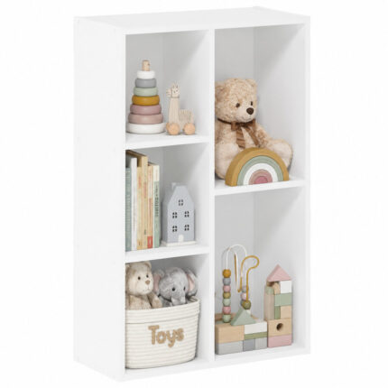 Детска Етажерка GINGER HOME с 5 Отделения, Бял Органайзер за Книги и Играчки, 49.5×24×80 см - Снимка 1