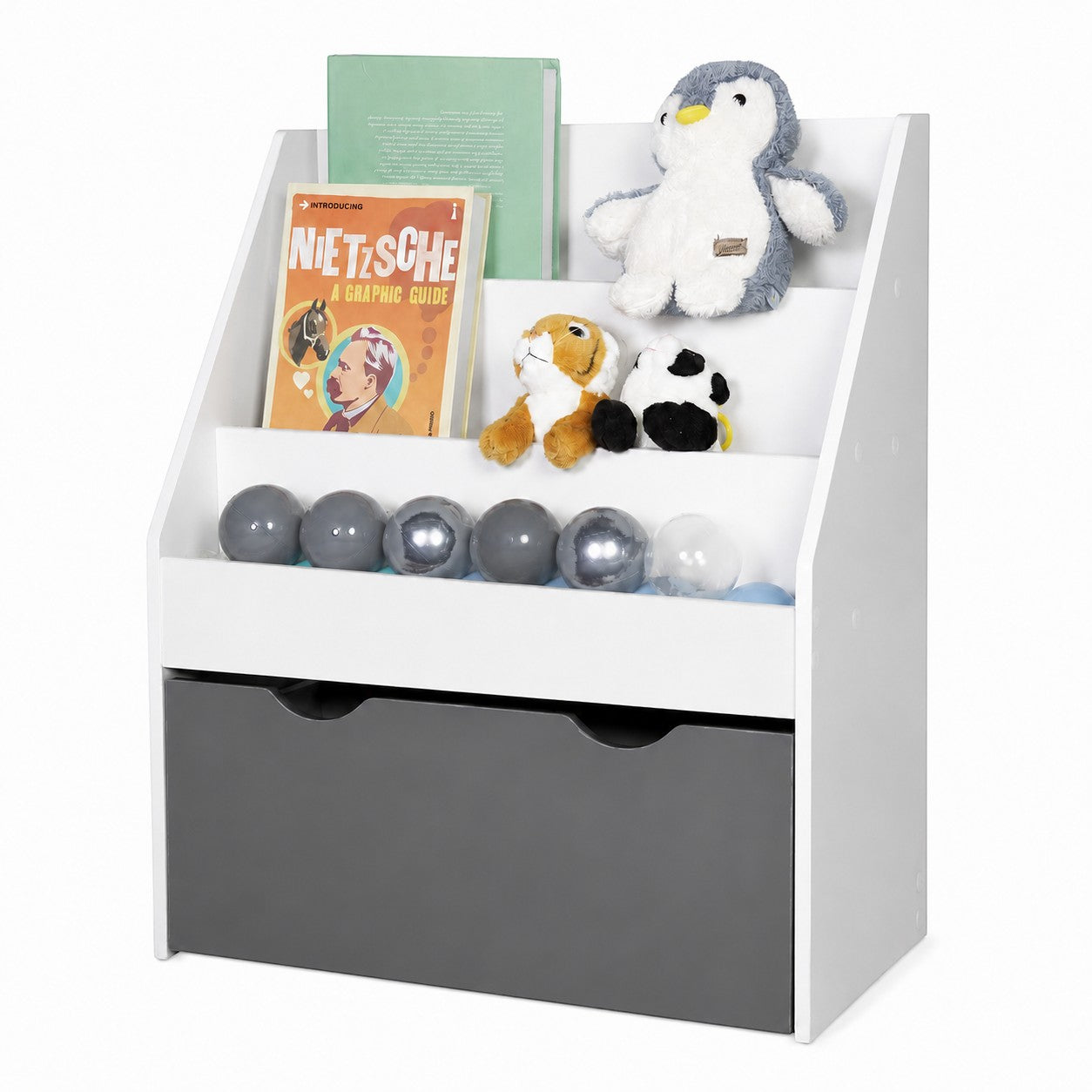 detska-etazherka-za-knigi-ginger-home-chekmedzhe-na-koleltsa-jwtr-3239 Детска Етажерка за Книги GINGER HOME, Бяла Библиотека с Чекмедже на Колелца, 63×30×70 см - Снимка 1