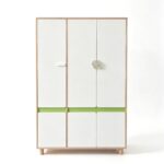 Детски Трикрилен Гардероб GINGER HOME DINO, с Рафтове, Лост за Закачалки и 6 Врати, Бяло, Зелено и Натурално Дърво, 120х60х180 см - Снимка 3