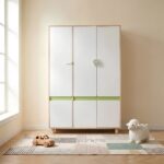 Детски Трикрилен Гардероб GINGER HOME DINO, с Рафтове, Лост за Закачалки и 6 Врати, Бяло, Зелено и Натурално Дърво, 120х60х180 см - Снимка 7